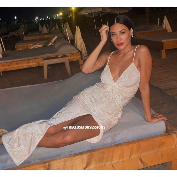 MANGO Blogger Fave Fitted Maxi Dress NWT | Ecru Knot Front - Picture 14 of 16